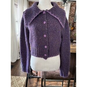 ASTR purple wool blend cropped button front cardigan sweater L